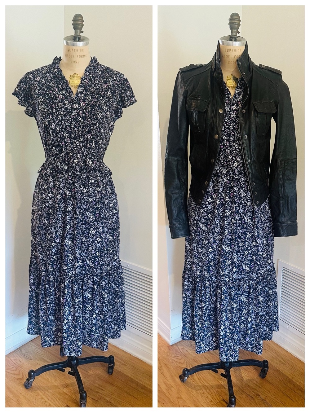 Mod Goddess Floral Peplum Ruffle Midi Dress, Sz Large
